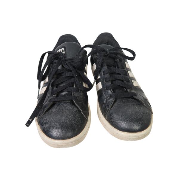 Adidas Cloudfoam Advantage Black Leather White Stripe Sneakers Men's 7.5 - Picture 2 of 8